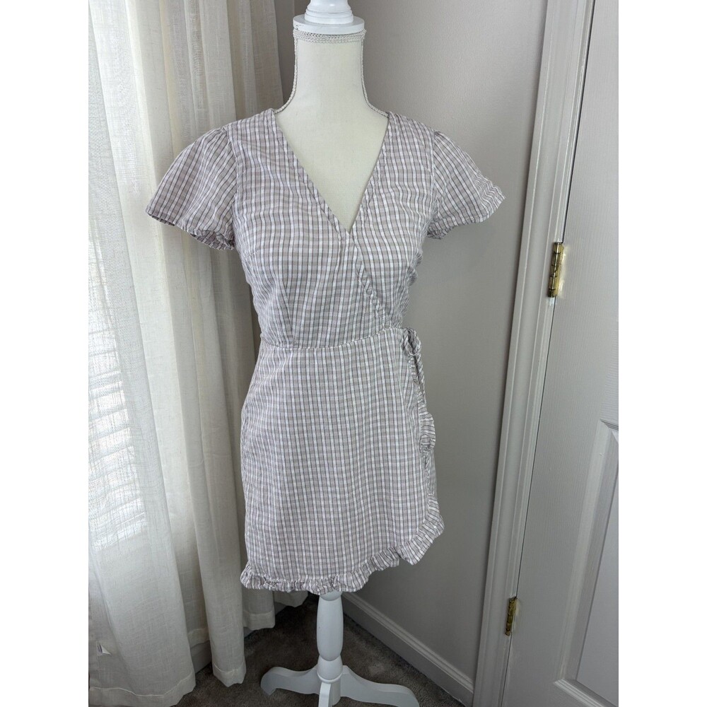 Abercrombie & Fitch Wrap Dress Small Petite Pink Stripes Mini Dress Ruffle 148